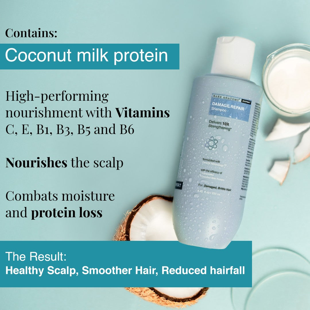 Damage Repair Shampoo With Ceramide A2 & Coconut Milk Protein - 250 ml | Pack of 3