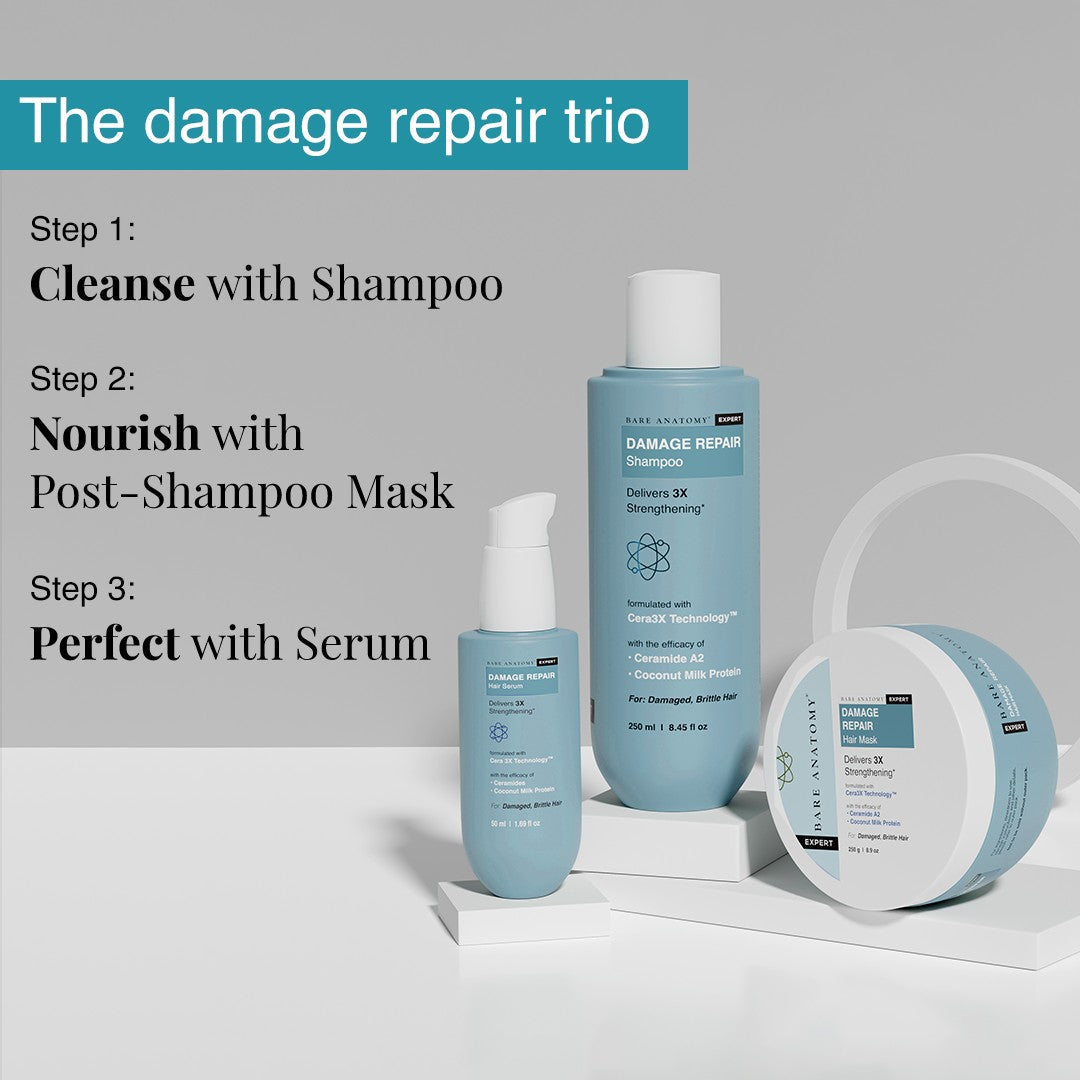 Damage Repair Shampoo With Ceramide A2 & Coconut Milk Protein - 250 ml | Pack of 3