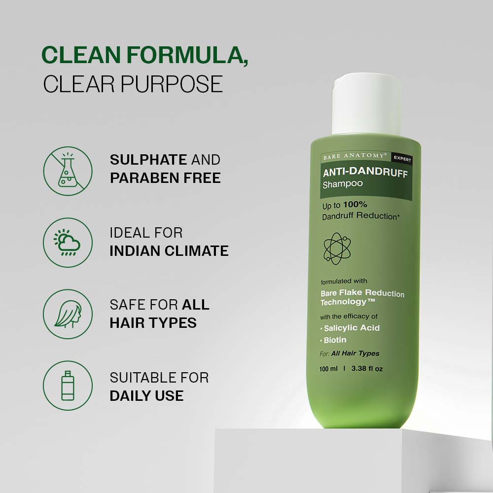 Anti Dandruff Shampoo with Salicylic Acid, Piroctone Olamine & Biotin - 100 ml | Pack of 2