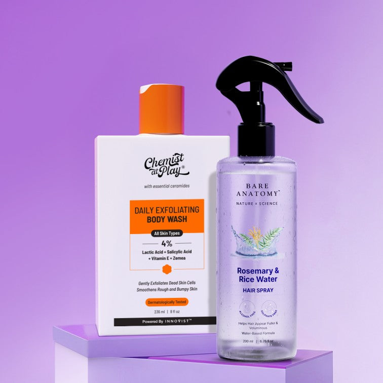 Hair & Skin Bestseller Duo | Rosemary Hair Growth Spray - 200 ml & Exfoliating Body Wash - 236 ml