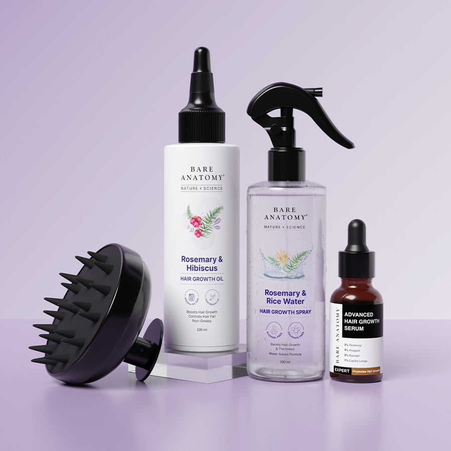 Complete Hair Growth Combo Hair Growth Serum 30 ml, Rosemary Spray 200 ml, Rosemary Oil 100 ml & Scalp Massager
