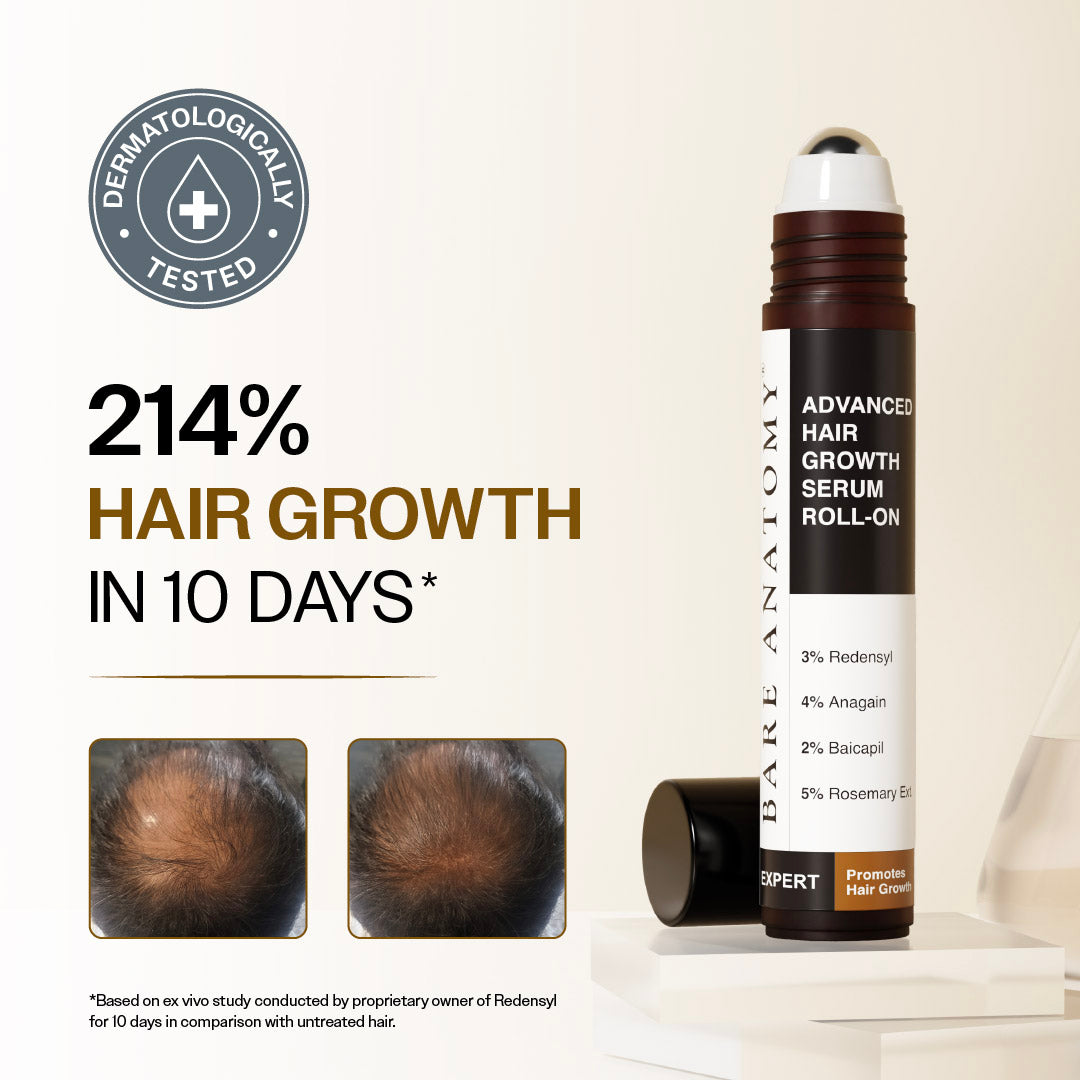 Advanced Hair Growth Serum Roll-On With 5% Rosemary, 4% Anagain, & 3% Redensyl - 25 ml | Pack of 3
