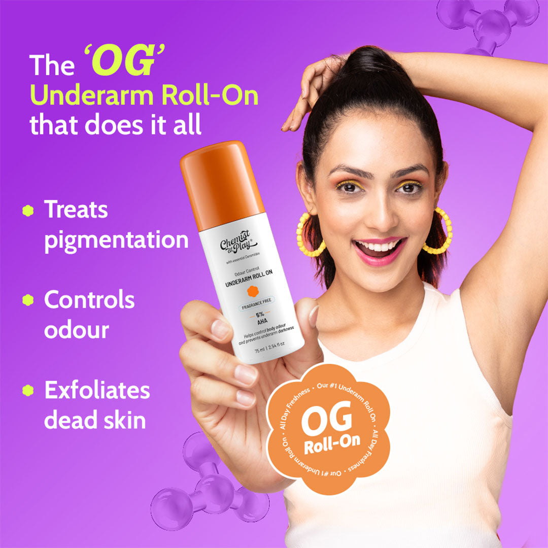 5% AHA Underarm Roll on for Odour Control & Pigmentation (Aqua) - 75 ml | Pack of 2