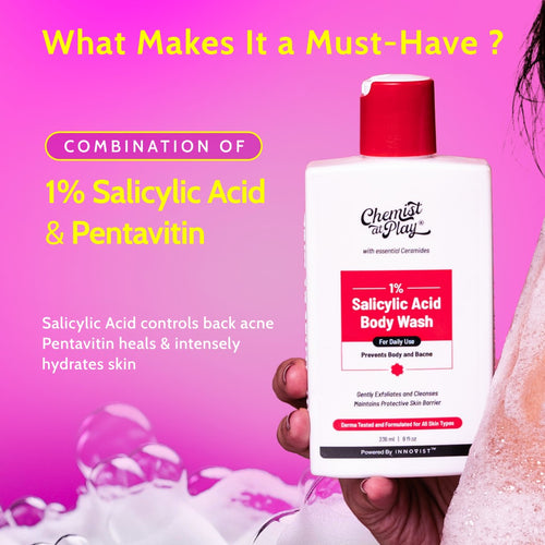 1% Salicylic Acid Body Wash for Body Acne with Loofah - 236 ml