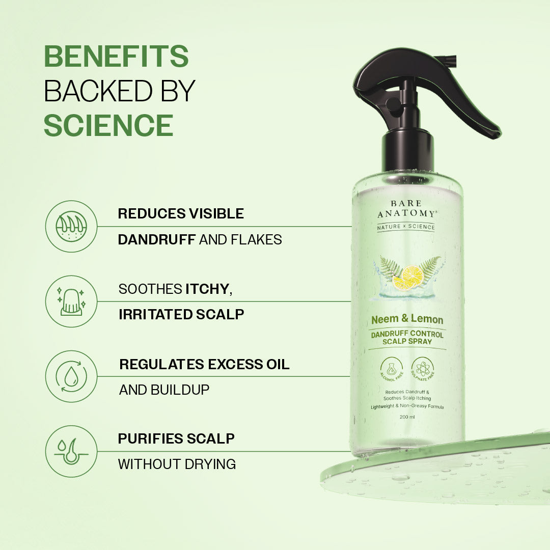 Neem & Lemon Dandruff Control Scalp Spray With Tea Tree and ACB Fruit Extracts - 200 ml | Pack of 2