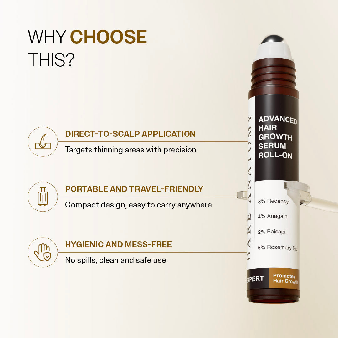 Advanced Hair Growth Serum Roll-On With 5% Rosemary, 4% Anagain, & 3% Redensyl - 25 ml | Pack of 3