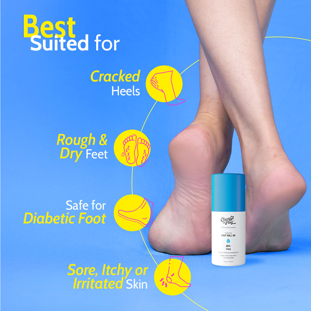 20% Urea Hydrating Foot Roll-On for Cracked Heels & Diabetic Foot - 50 gm | Pack of 3