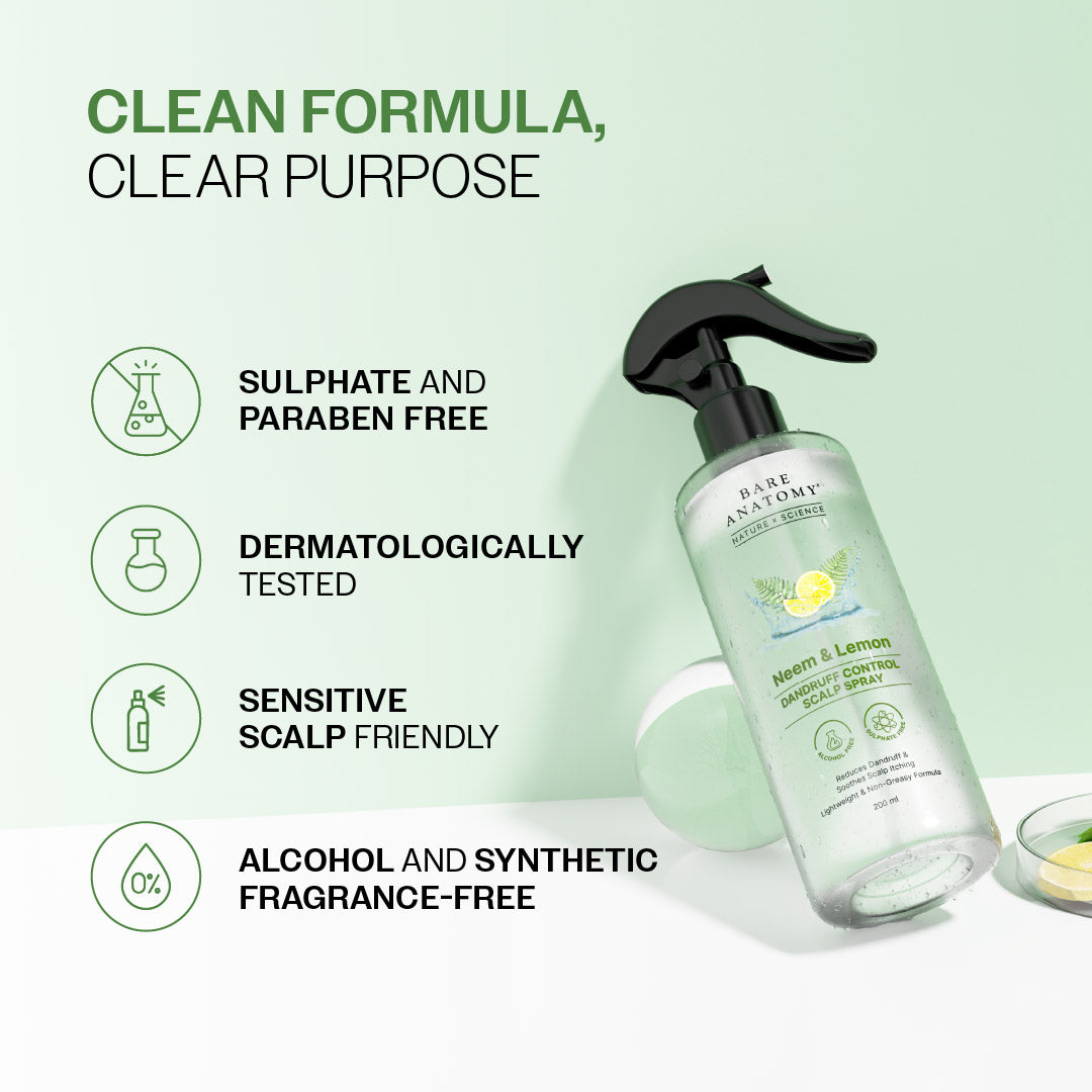Neem & Lemon Dandruff Control Scalp Spray With Tea Tree and ACB Fruit Extracts - 200 ml
