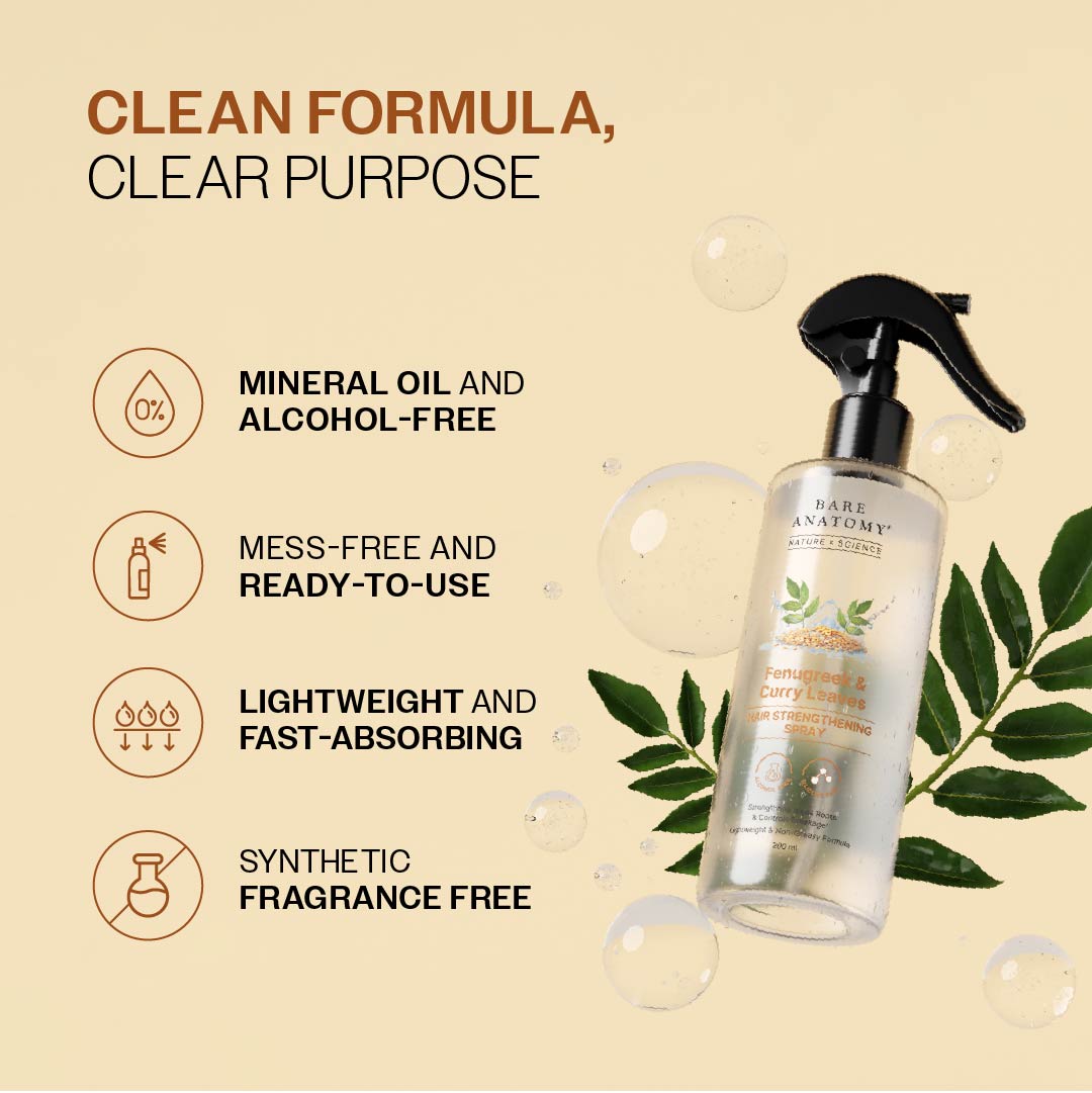 Methi Hair Strengthening Spray With Curry Leaves, Amla & Aloe Vera Extracts - 200 ml