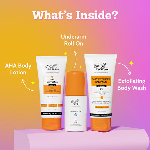 3-Step Body Exfoliating Kit | Exfoliating Body Wash | Underarm Roll On | AHA Body Lotion