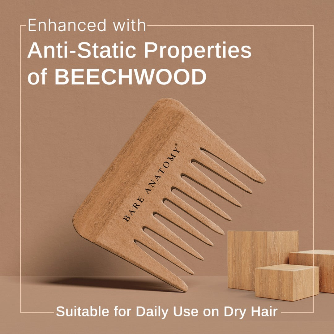 Handcrafted Wide Tooth Wooden Hair Comb For Detangling and Reduced Breakage