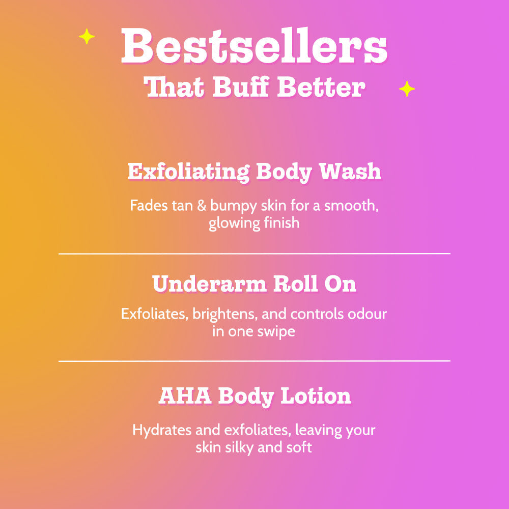 3-Step Body Exfoliating Kit | Exfoliating Body Wash | Underarm Roll On | AHA Body Lotion
