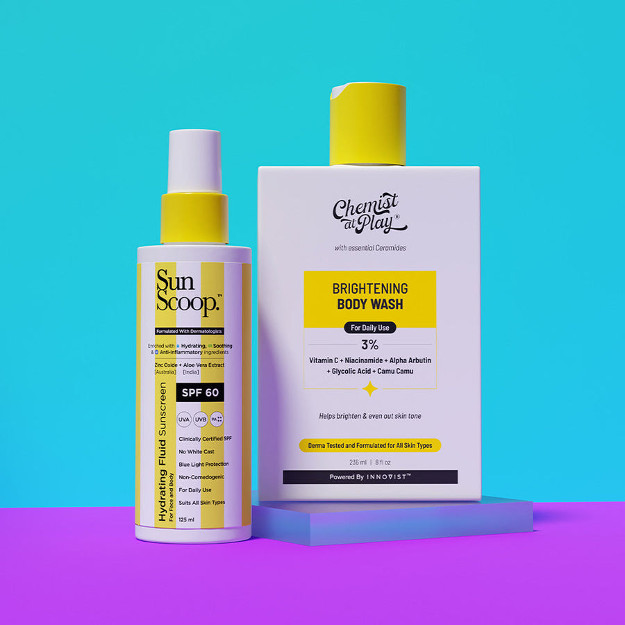 Brighten & Protect Body Duo  with Hydrating Fluid Sunscreen - 125 ml & Brightening Body Wash - 236 ml