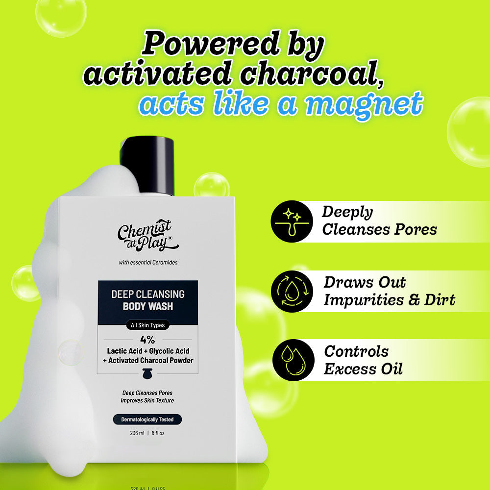 Deep Cleansing Body Wash with Activated Charcoal & Glycolic Acid - 236 ml