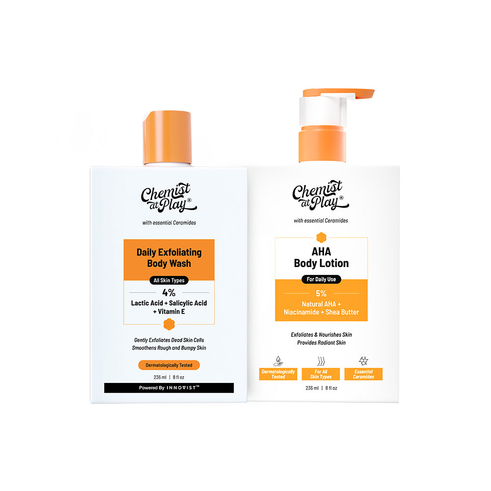 Detan Body Combo | Exfoliating Body Wash + AHA Body Lotion - 236 ml Each