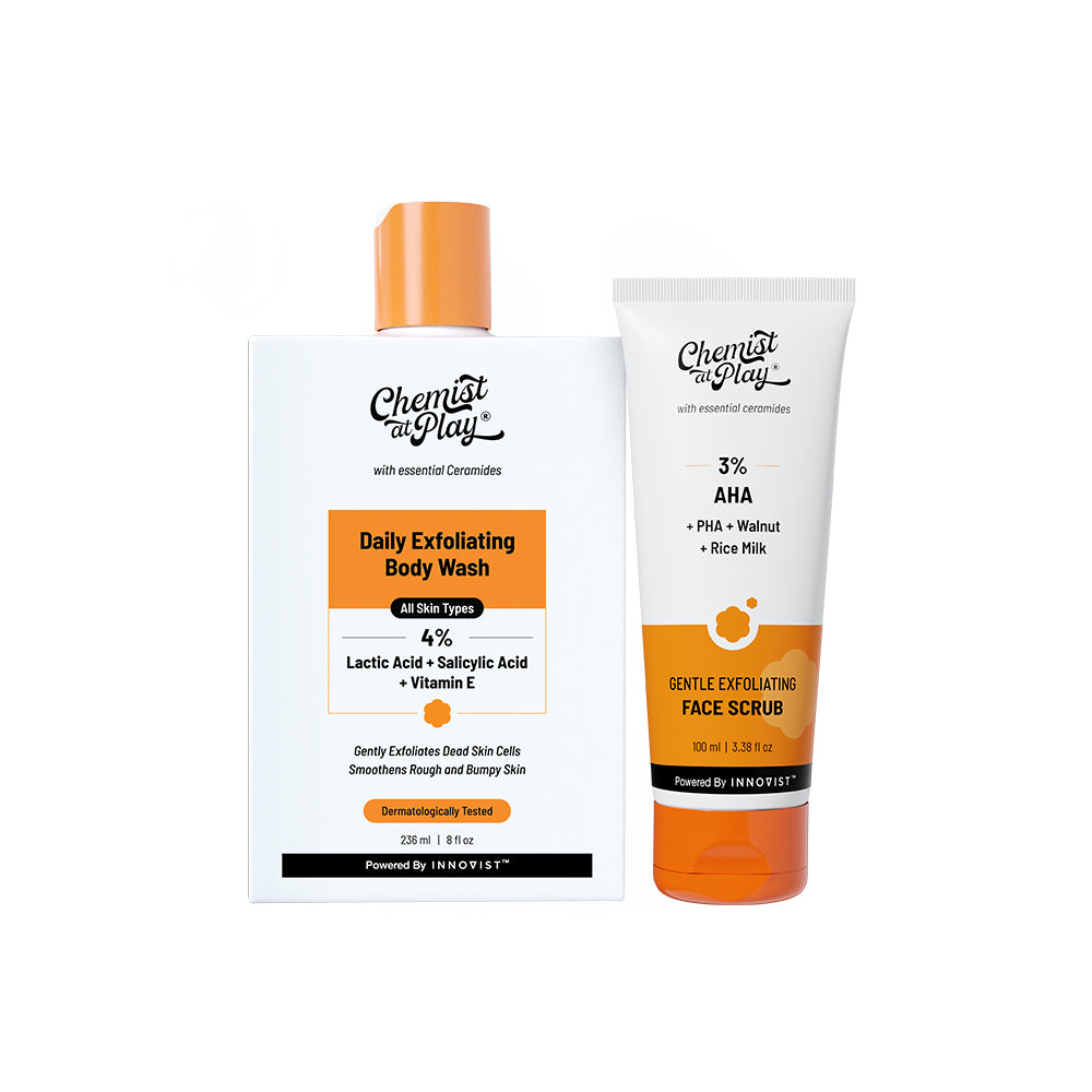 Detan Duo | Exfoliating Body Wash - 236ml | Gentle Exfoliating Face Scrub - 100ml