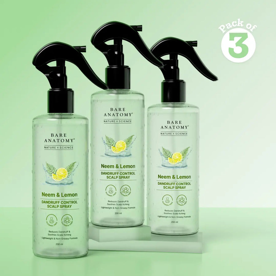 Neem & Lemon Dandruff Control Scalp Spray With Tea Tree and ACB Fruit Extracts - 200 ml | Pack of 3