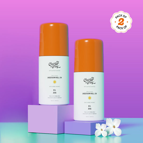5% AHA Underarm Roll On for Odour Control & Pigmentation (White Jasmine) - 40 ml | Pack of 2