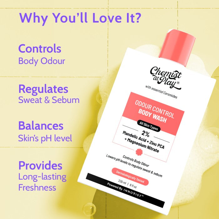 2% Mandelic Acid Odour Control Body Wash for Long Lasting Freshness - 236 ml | Pack of 2
