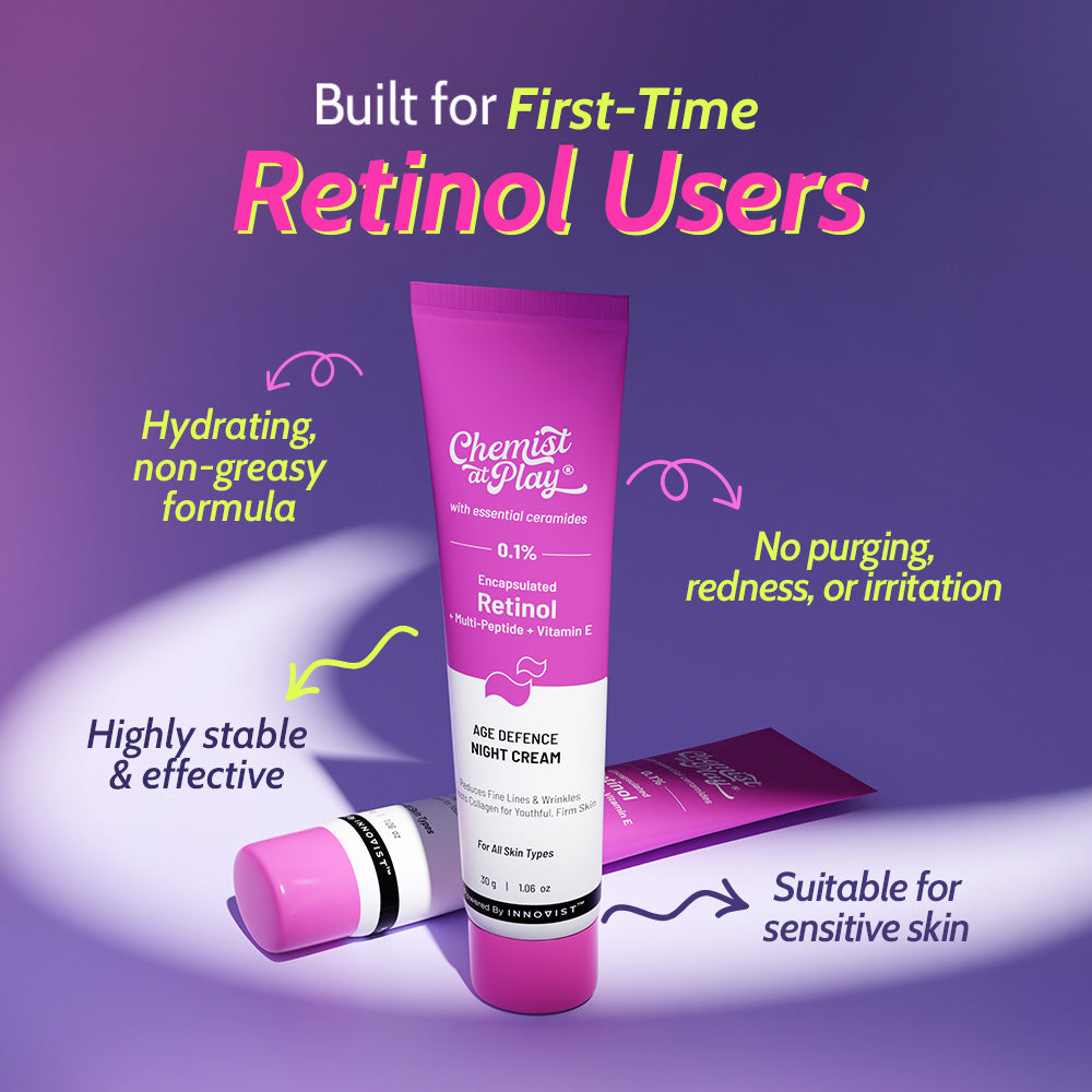 0.1% Retinol Night Cream with Aloe Vera For Fine Lines & Wrinkles - 30 gm | Pack of 3