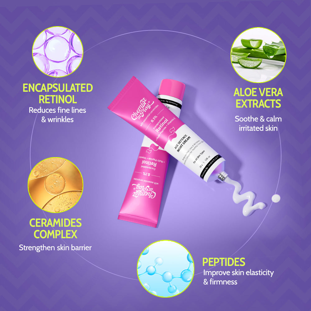 0.1% Retinol Night Cream with Aloe Vera For Fine Lines & Wrinkles - 30 gm | Pack of 2