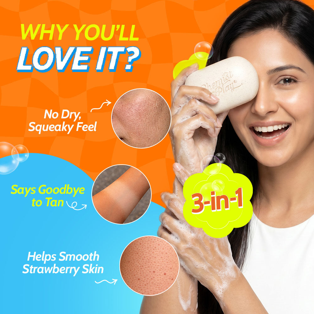 Daily Exfoliating Bathing Bar with 1.5% AHAs, Walnut & Rice - 100 gm | Pack of 3