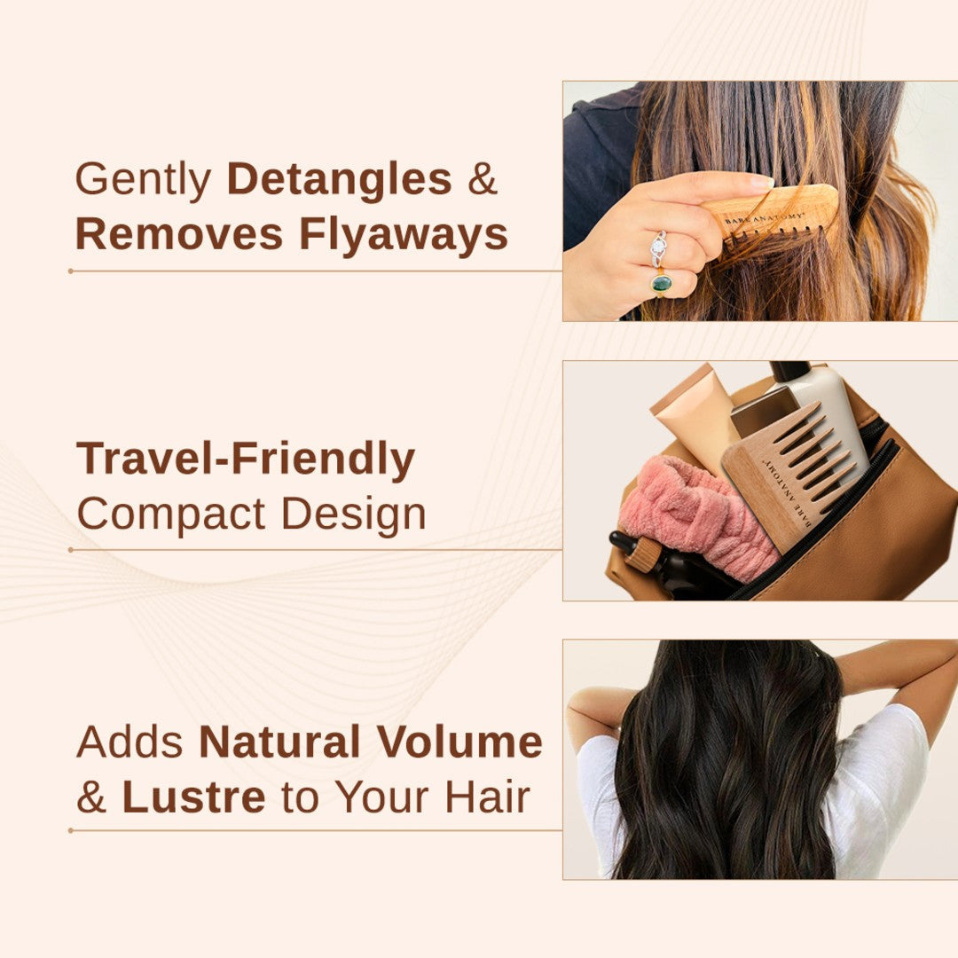 Handcrafted Wide Tooth Wooden Hair Comb For Detangling and Reduced Breakage